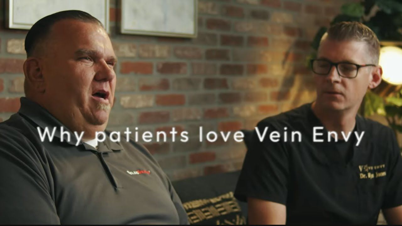 Herb, a Vein Envy patient, talks beside Dr. Ryan Jones under the title “Why patients love Vein Envy”.